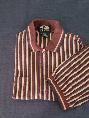Men’s Striped Polo - Burgundy, Navy & Cream
